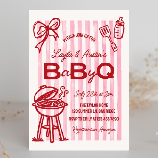 BBQ ベビーシャワー カップルのベビーQ 招待状