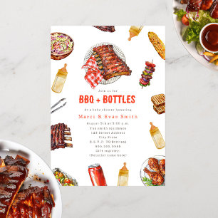BBQ + ボトル クックアウト ニュートラル ベビーシャワー 招待状