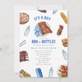 BBQ + ボトル クックアウト ボー ベビーシャワー 招待状 (正面)