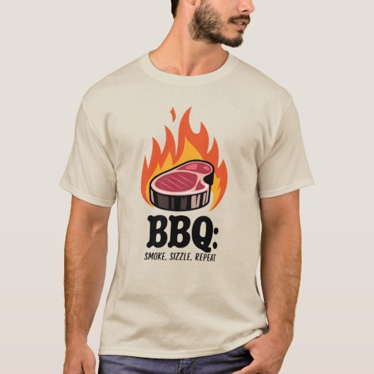 BBQ：煙、口径、繰り返し Tシャツ (正面)