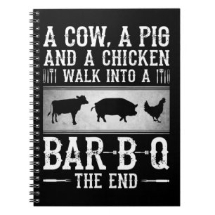 BBQ 牛と豚と鶏がバーベキューに入っていく ノートブック