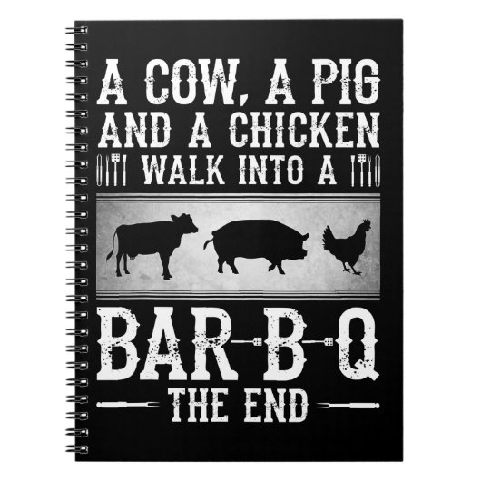 BBQ | 牛と豚と鶏がバーベキューに入っていく ノートブック (正面)