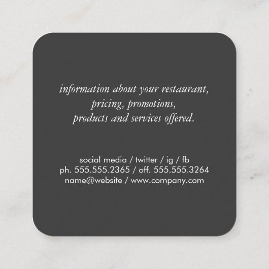 BBQ /豚/チョーク/木材 スクエア名刺 (裏面)