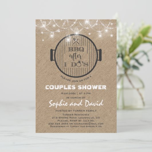 BBQ After I'S Burlap String Lightsグリル 招待状 (スタンド正面)