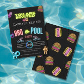 BBQ and Pool Party Neon Birthday Invitation 招待状