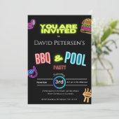 BBQ and Pool Party Neon Birthday Invitation 招待状 (スタンド正面)