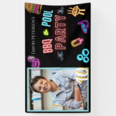 BBQ and Pool Party Neon Photo Birthday  横断幕 (縦)