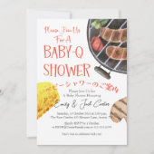 BBQ Baby Shower BabyQ Grill Watercolor Red Gingham 招待状 (正面)