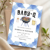 BBQ Baby Shower Blue Gingham Baby-Q 招待状