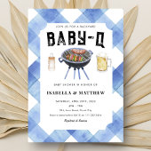 BBQ Baby Shower Blue Gingham Baby-Q 招待状