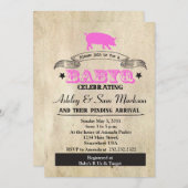 BBQ BABYQ バーベキュー ピンク 招待状 (正面/裏面)