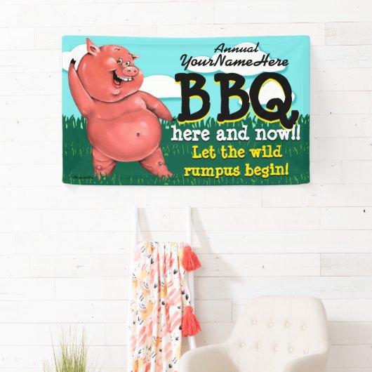 BBQ.Barbecue.Pig Roast.Grill.Cookout.Customizable 横断幕 (インサイチュ)