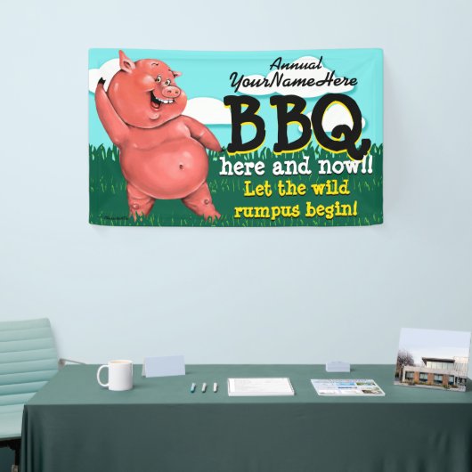 BBQ.Barbecue.Pig Roast.Grill.Cookout.Customizable 横断幕 (トレードショー)
