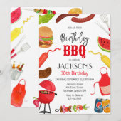 BBQ Barbeque Grill Backyard Birthday Party  招待状 (正面/裏面)