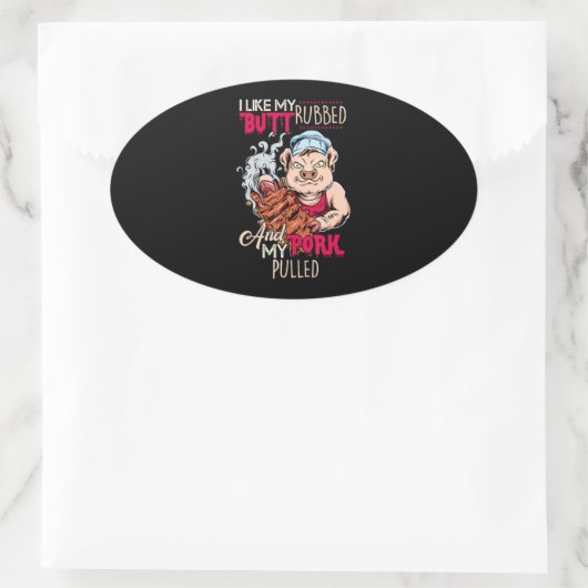 BBQ|BBQグリルマスターお尻のラビング&ポーク引き 楕円形シール (バッグ)