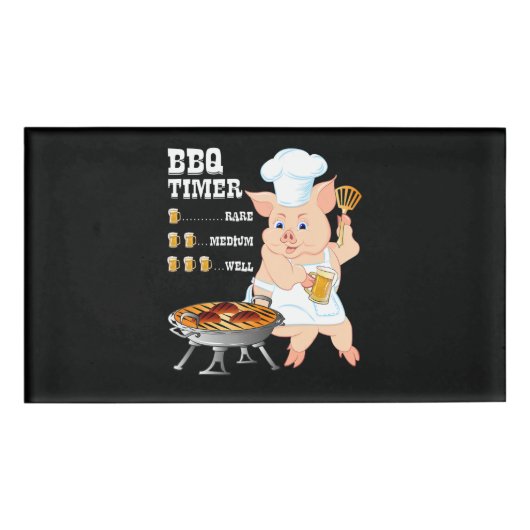 BBQ | BBQタイマー 豚焼き グリル バーベキュー ビール愛好家 メンズ 名札 (正面)