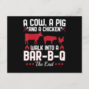 BBQ BBQパパのジョーク 牛 豚 そして鶏 シーズンポストカード