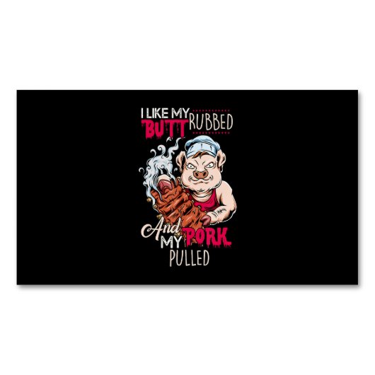 BBQ|BBQ Grillmaster Likeお尻擦りと豚肉引き マグネット名刺 (正面)