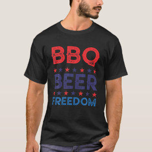 BBQ Beer Freedom おもしろい America USAパーティー第4回Ju Tシャツ