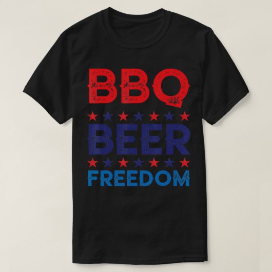 BBQ Beer Freedom おもしろい America USAパーティー第4回Ju Tシャツ (デザイン正面)