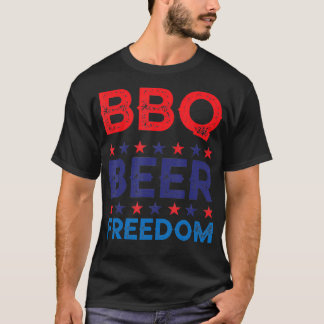 BBQ Beer Freedom おもしろい America USAパーティー第4回Ju Tシャツ