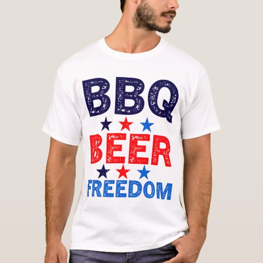 BBQ Beer Freedom America USA 7月4日 Tシャツ (正面)