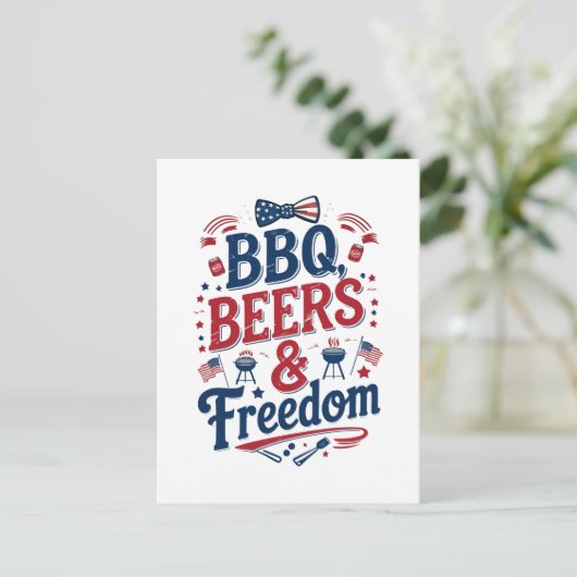 BBQ, Beers & Freedom - 7月のレトロ4th Vibes シーズンポストカード (スタンド正面)