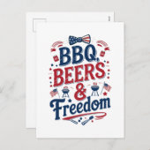 BBQ, Beers & Freedom - 7月のレトロ4th Vibes シーズンポストカード (正面/裏面)