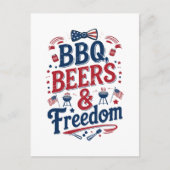BBQ, Beers & Freedom - 7月のレトロ4th Vibes シーズンポストカード (正面)