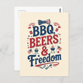 BBQ, Beers & Freedom - 7月のレトロ4th Vibes ポストカード