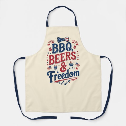 BBQ, Beers & Freedom – Retro 4th of July Vibes エプロン (正面)