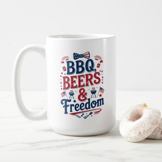BBQ, Beers & Freedom – Retro 4th of July Vibes コーヒーマグカップ (ドーナツ)