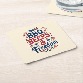BBQ, Beers & Freedom – Retro 4th of July Vibes スクエアペーパーコースター