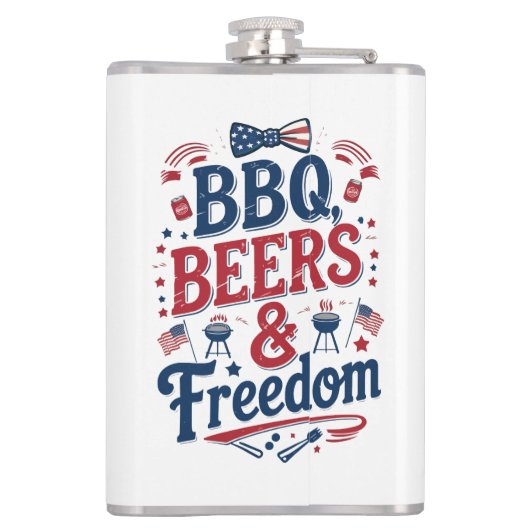 BBQ, Beers & Freedom – Retro 4th of July Vibes フラスク (裏面)