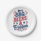 BBQ, Beers & Freedom – Retro 4th of July Vibes ペーパープレート (正面)
