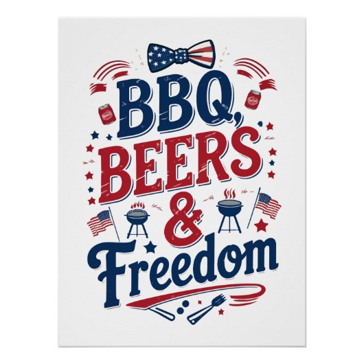 BBQ, Beers & Freedom – Retro 4th of July Vibes ポスター (正面)