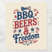 BBQ, Beers & Freedom – Retro 4th of July Vibes ワインラベル (シングルラベル)