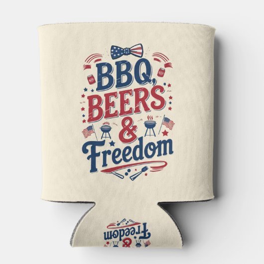 BBQ, Beers & Freedom – Retro 4th of July Vibes 缶クーラー (裏面)