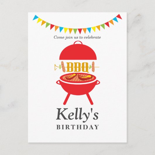 bbq birthday party, barbecue, bbq grill インビテーションポストカード (正面)
