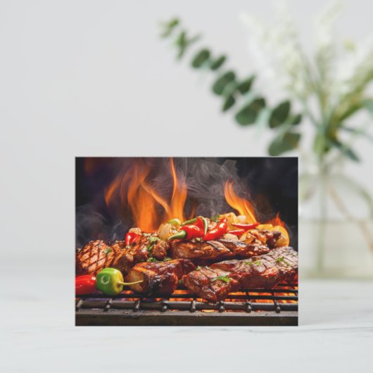  BBQ Bliss .Array of sizzling meats and vegetables ポストカード (スタンド正面)