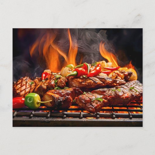 BBQ Bliss .Array of sizzling meats and vegetables ポストカード (正面)