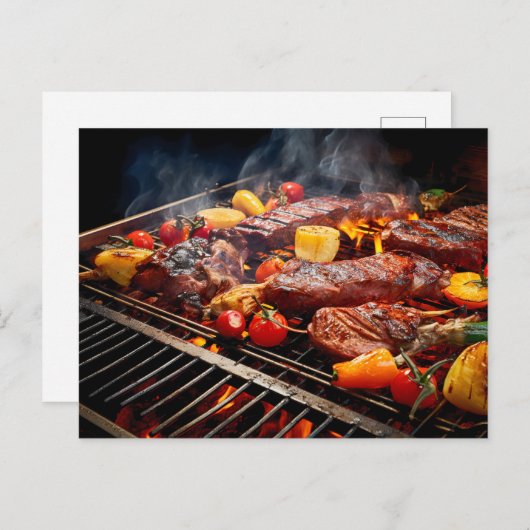 BBQ Bliss .Array of sizzling meats and vegetables ポストカード (正面/裏面)