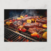 BBQ Bliss .Array of sizzling meats and vegetables ポストカード (正面)
