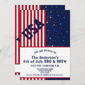 BBQ & Brew USAアメリカのスターストライプズ7月4日 招待状 (正面/裏面)