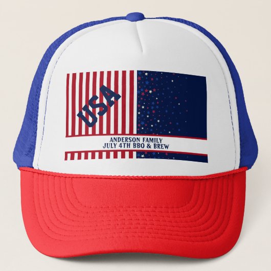 BBQ Brew USA America Starsストライプズ7月4日パーティー キャップ (正面)