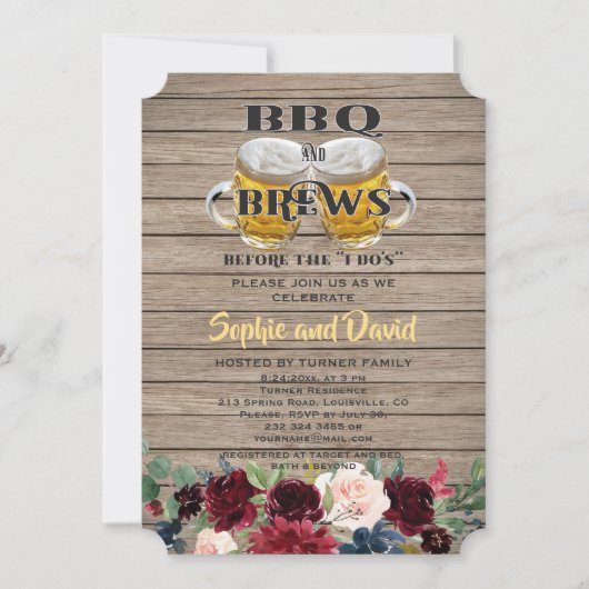 BBQ & BREWS before the "I DO'S"ウッド婚約 招待状 (正面)