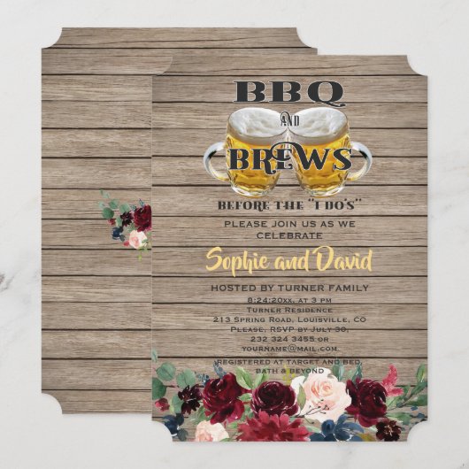 BBQ & BREWS before the "I DO'S"ウッド婚約 招待状 (正面/裏面)