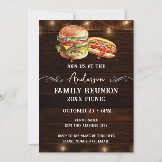 BBQ Family Reunion Rustic Picnic 招待状 (正面)