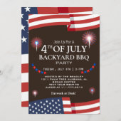BBQ & Firework 7月4日の独立記念日パーティー 招待状 (正面/裏面)