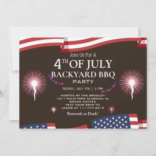 BBQ & Firework 7月4日の独立記念日パーティー 招待状 (正面)